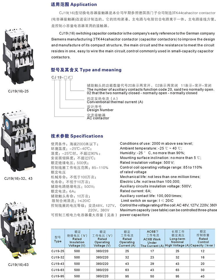 CJ19 Series Switch Capacitor Contactor