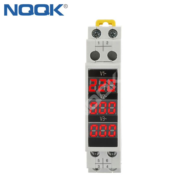 Din Rail Three Phase Voltage Meter Ac 80-500V Voltmeter Indicator Three Item Rail Voltage Meter